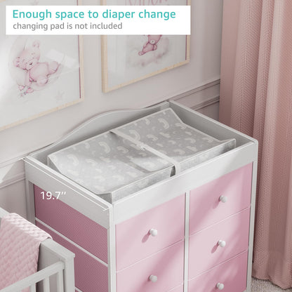 BOLUO White Changing Table Dresser with 6 Drawers Baby Dresser with Changing Table Top Diaper Changing Station with Storage for Nursery Modern