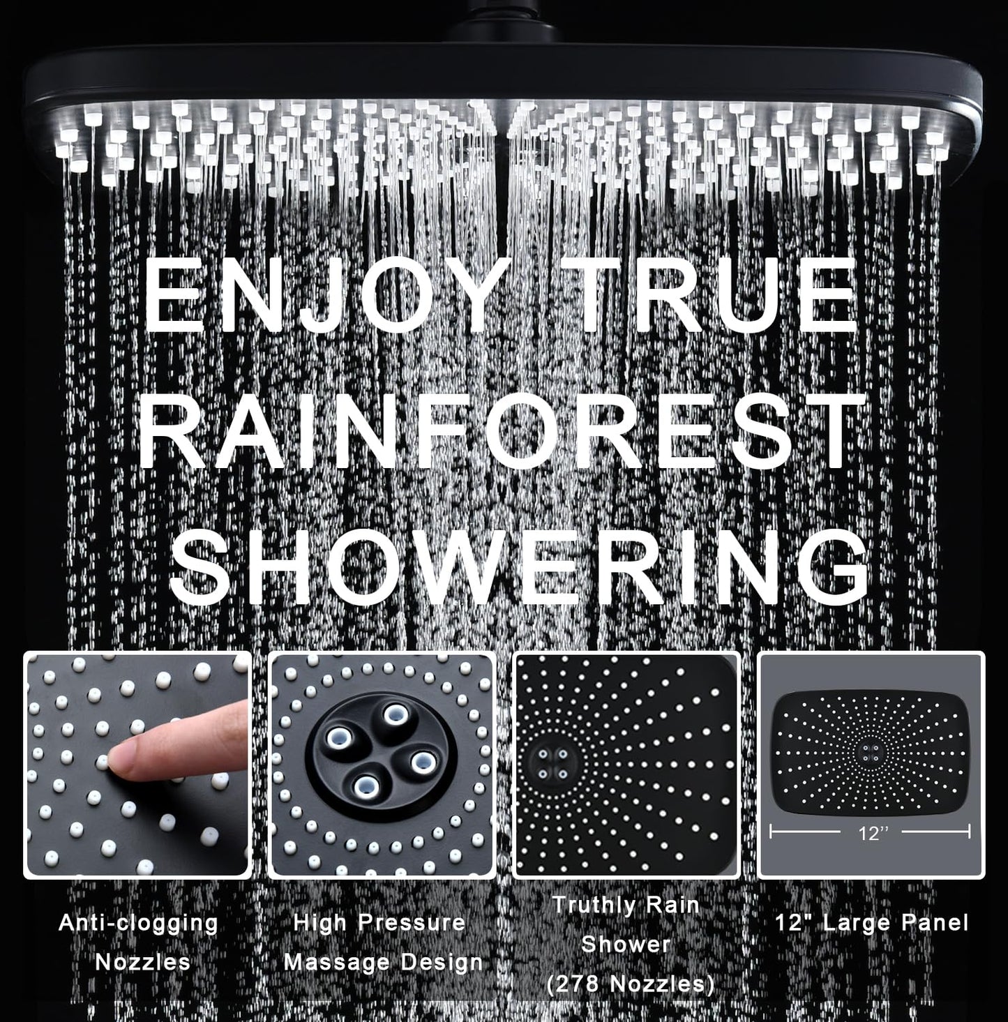 BOZYBO Rain Shower Head with Handheld: High Pressure Shower Heads with Handheld Spray Combo, 12" Rainfall Shower Head and 9 Sprays Hand Showerheads with Magnetic Docking and Power Jets, Chrome