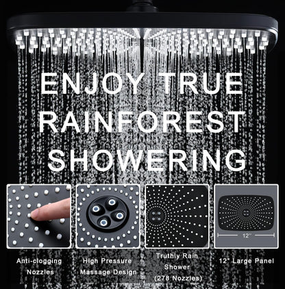 BOZYBO Rain Shower Head with Handheld: High Pressure Shower Heads with Handheld Spray Combo, 12" Rainfall Shower Head and 9 Sprays Hand Showerheads with Magnetic Docking and Power Jets, Chrome