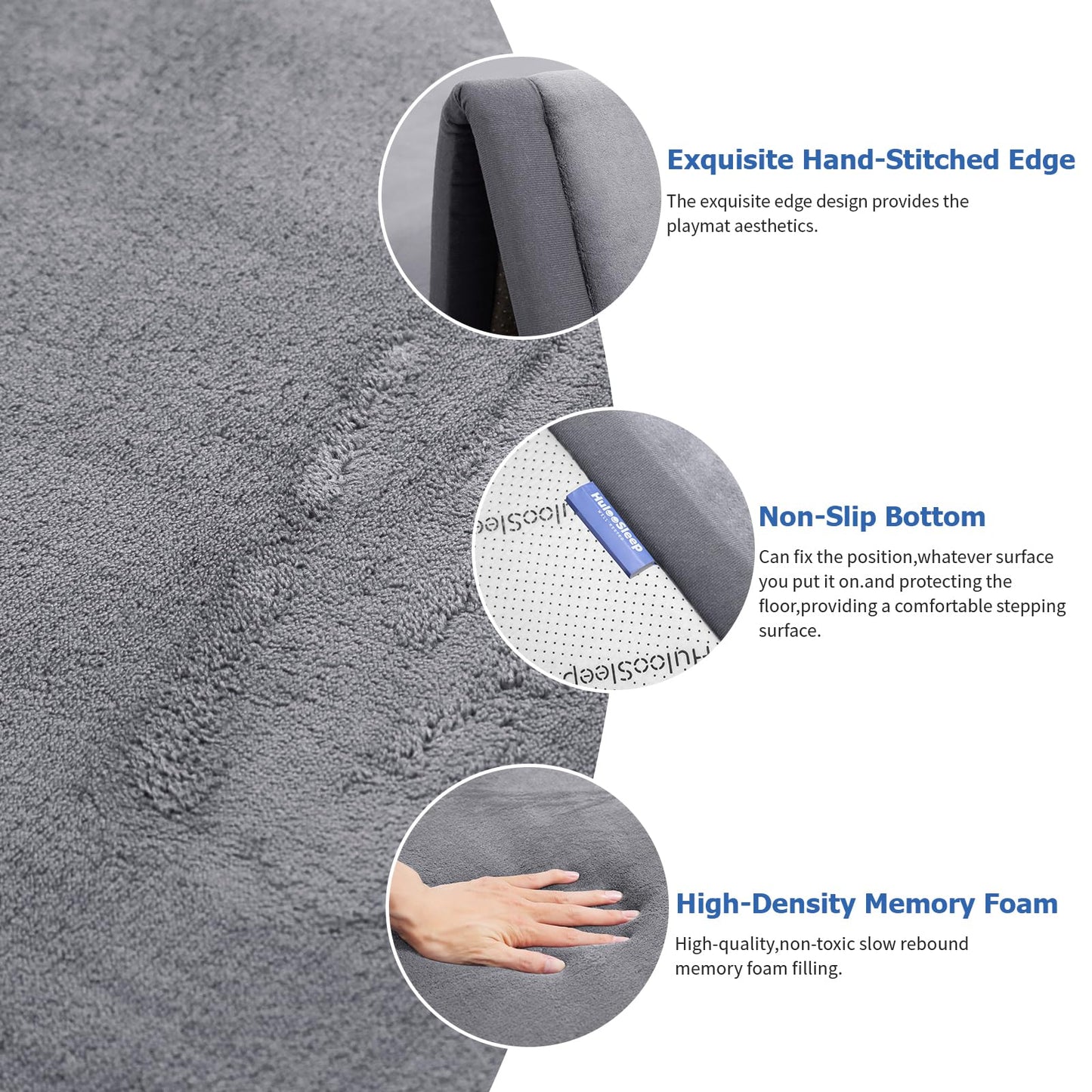 Huloo Sleep Ultra Soft Baby Spielmatte für den Boden, 3,3 cm dicke Elasti-Foam 127x127 cm Laufgittermatte für Kleinkinder, rutschfeste Rückseite, sicher zum Krabbeln und für die Bauchlage, Tatami-Stil (Dunkelgrau)