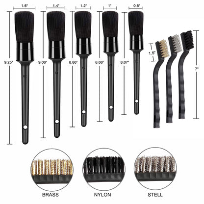 10pcs Auto Car Detailing Brush Set Car Interior Cleaning Kit Includes 5 Boar Hair Detail Brush,3 Wire Brush, 2 Air Vent Brush for Cleaning Interior Exterior, Dashboard Engines Leather Wheel