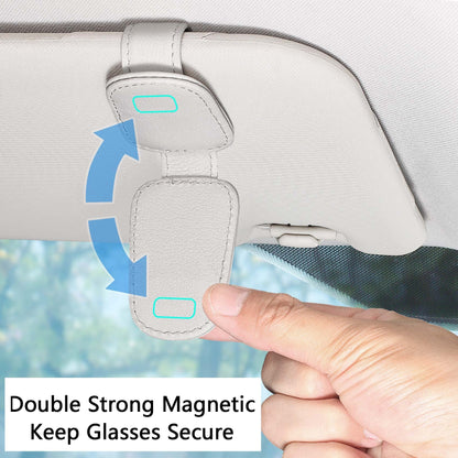 2 Packs Sunglasses Holder for Car Visor, Genuine Leather Car Sunglass Holder, Glasses Clip for Cars,Auto Interior Accessories Universal for SUV Pickup Truck (Black-(2 Pcs)