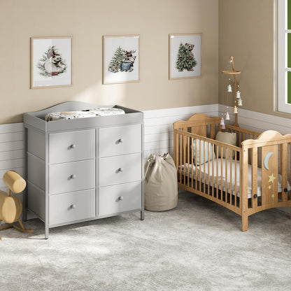 BOLUO White Changing Table Dresser with 6 Drawers Baby Dresser with Changing Table Top Diaper Changing Station with Storage for Nursery Modern