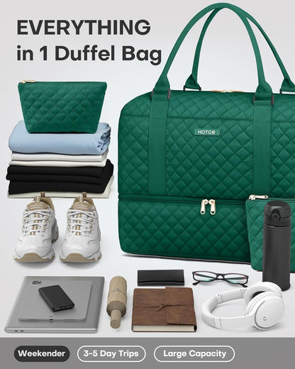 HOTOR Reisetasche - Große Weekender-Tasche für Frauen, Handgepäck mit Schuhfach, Übernachtungstasche mit Kulturtasche für Reiseutensilien und Reisezubehör, Schwarz, 34,0 x 45,0 x 20,0 cm
