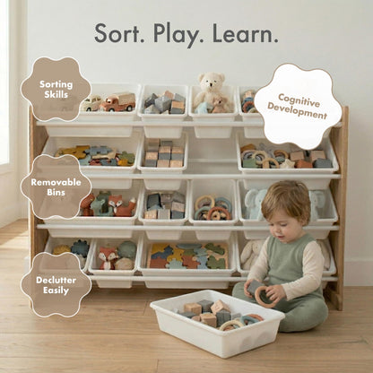 Humble Crew Toy Storage Organizer with 20 Removable Storage Bins for Kids Playroom, 4-Tier Toddler Toy Organization and Storage, Natural/White