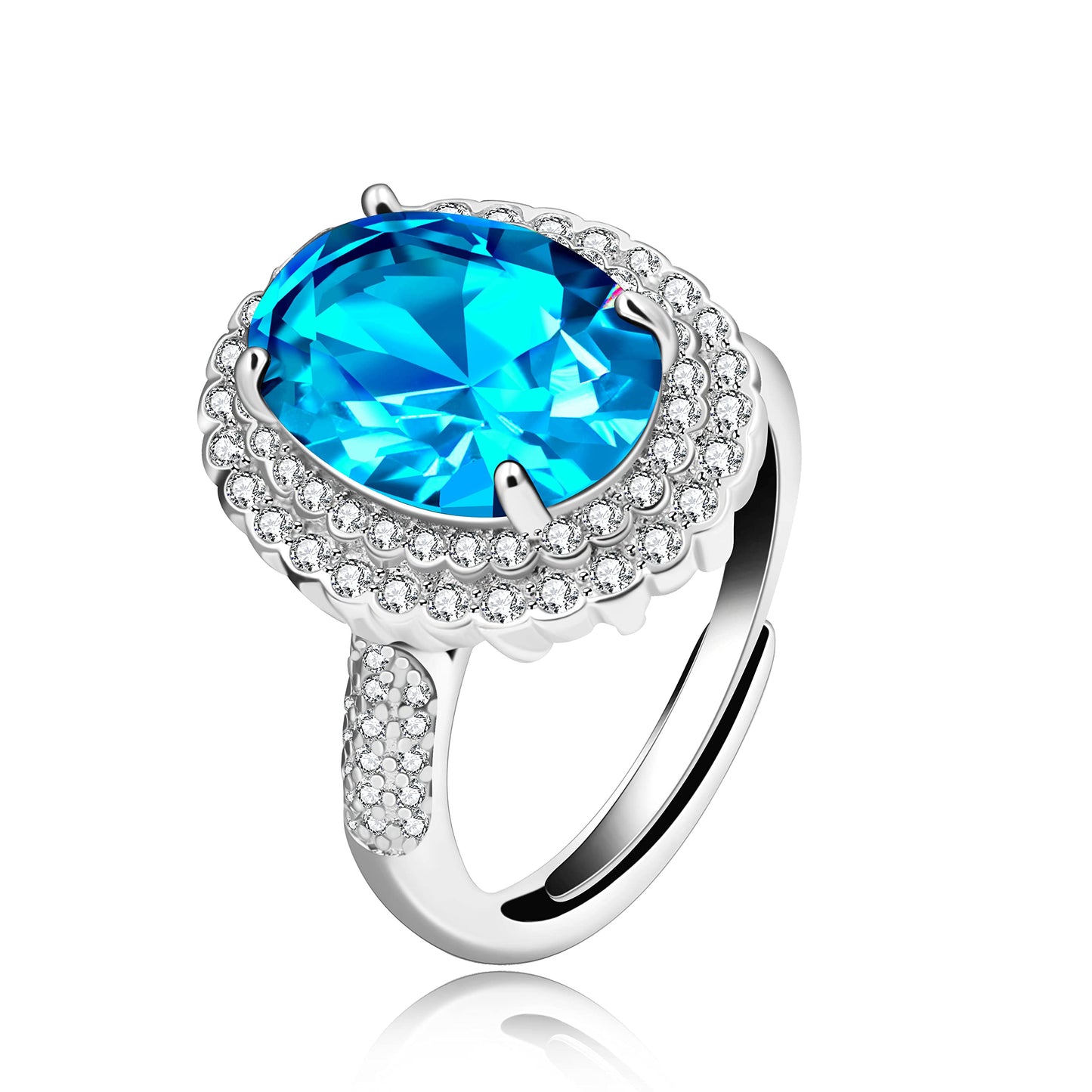 Created Sapphire Blue Cubic Zirconia Wedding Rings for Women, Open Size, Engagement Statement Jewelry Y664