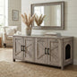 Homhedy Cat Litter Box Enclosure, Wooden Cat Washroom Furniture with Barn Door, Pet House, Fit Most of Litter Box, White