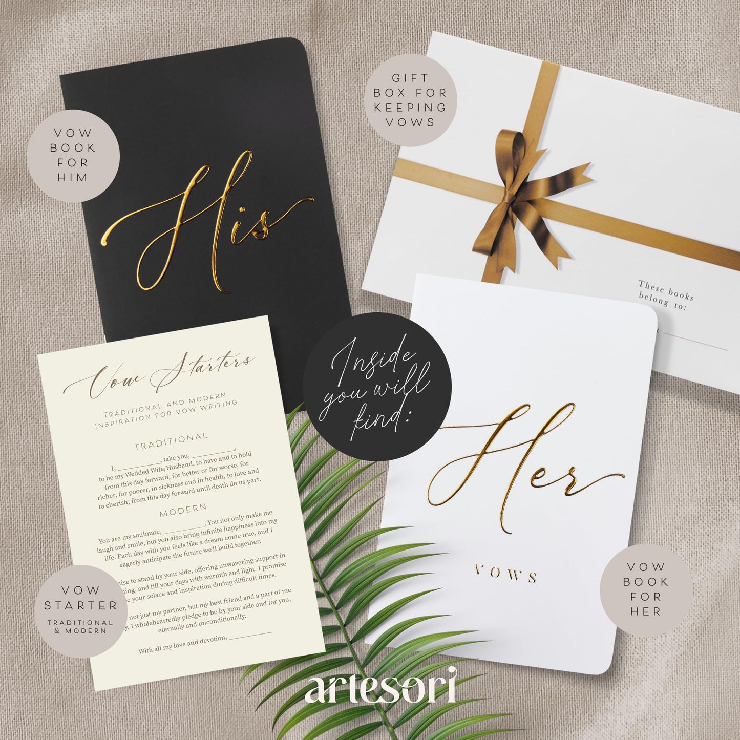 ARTESORI Premium Ehegelübde-Buch für Sie & Ihn, Soft-Touch, Goldfolie, 28 linierte Seiten, Ehegelübde-Bücher für Sie und Ihn, Hochzeits-Essentials, Hochzeits-Geschenkideen, Geschenke für Sie und Ihn [Weiß & Schwarz]