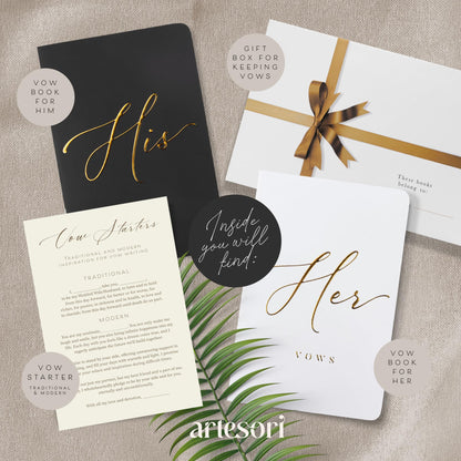 ARTESORI Premium Ehegelübde-Buch für Sie & Ihn, Soft-Touch, Goldfolie, 28 linierte Seiten, Ehegelübde-Bücher für Sie und Ihn, Hochzeits-Essentials, Hochzeits-Geschenkideen, Geschenke für Sie und Ihn [Weiß & Schwarz]