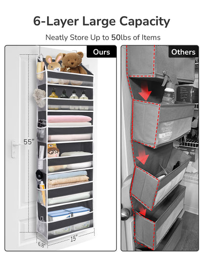 ULG Over The Door Organizer with 6 Large Pockets 12 Side Pockets, 50lbs Weight Capacity Door Hanging Organizer for Bedroom, Bathroom, Pantry, Nursery Storage, Beige