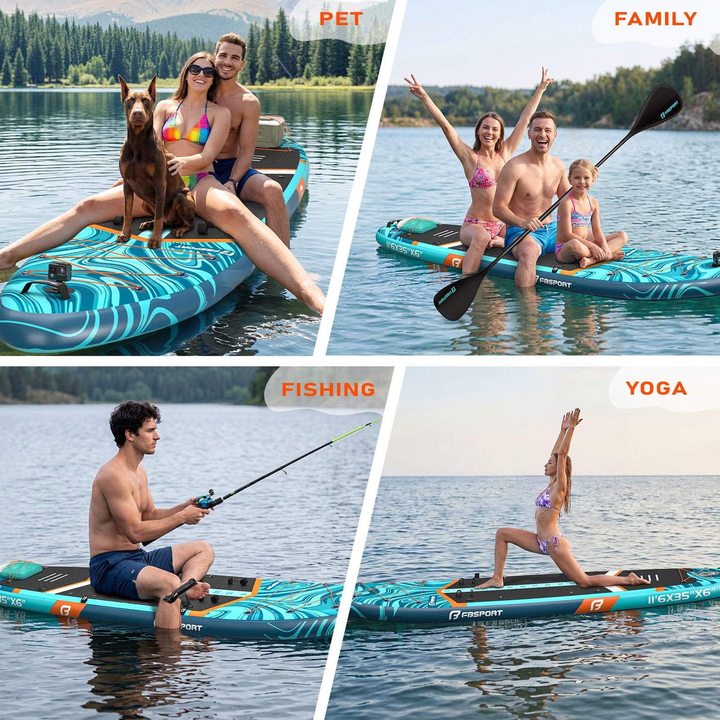 FBSPORT 11' Premium Stand Up Paddle Board, Yoga Board with SUP Accessories & Carry Bag | Wide Stance, Surf Control, Non-Slip Deck, Leash, Paddle and Pump for Youth & Adult