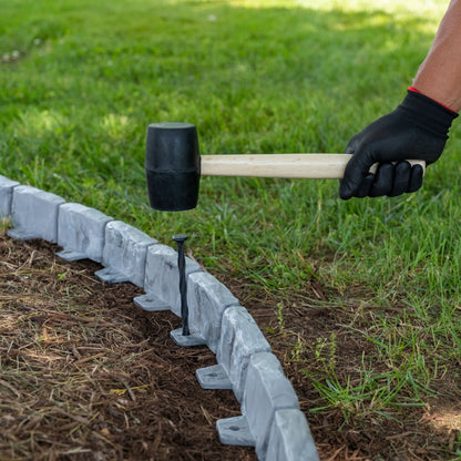 EasyFlex No-Dig Landscape Edging with Anchoring Spikes, 2.7 in Tall Decorative Stone-Look Garden Border, 15 Foot Kit, Brown