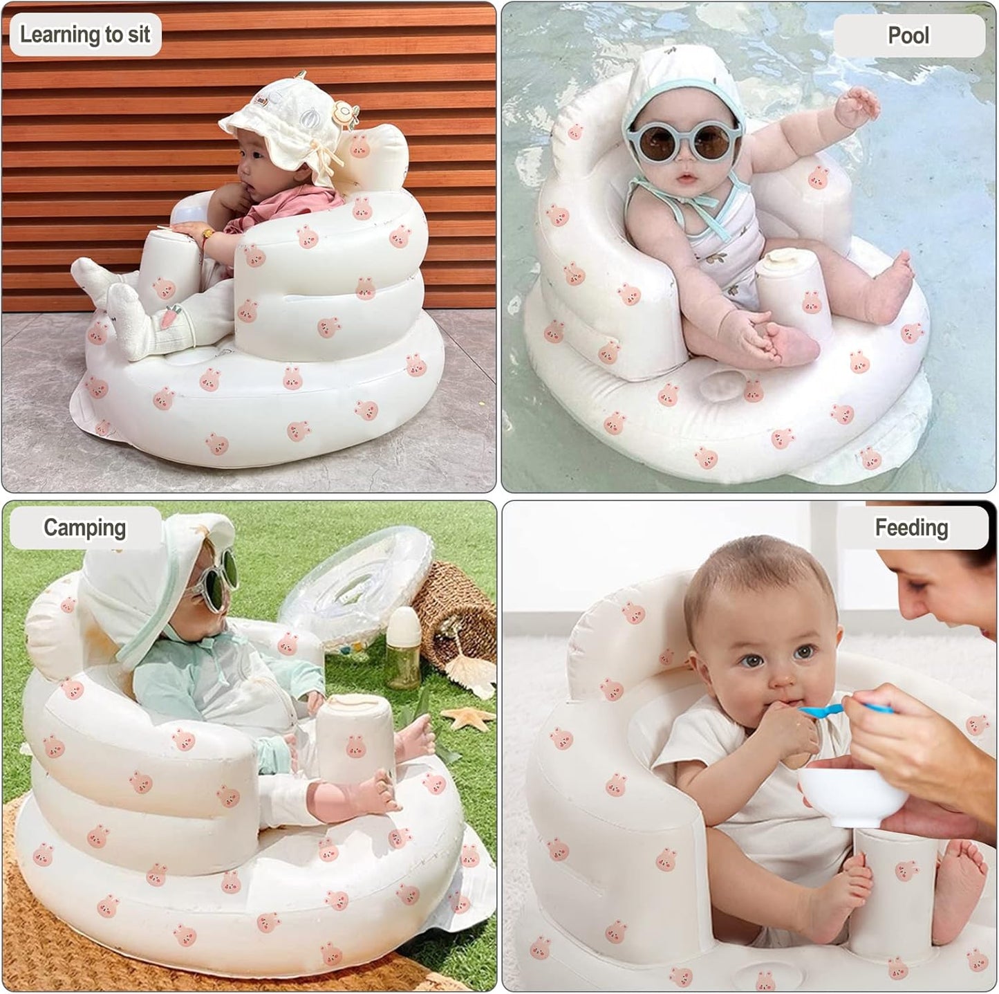 Aufblasbarer Babysitz, aufblasbarer Babystuhl für Babys ab 3 Monaten, aufblasbarer Sommerstuhl mit integrierter Luftpumpe, Baby-Bodensitz zum Sitzenlernen, Spielen, Campen, Orange