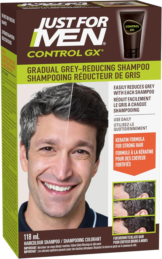 Just For Men Control GX Grey Reducing Shampoo, Gradual Hair Color for Men, Stronger and Healthier Hair, 118ml - Pack of 1, Packaging May Vary