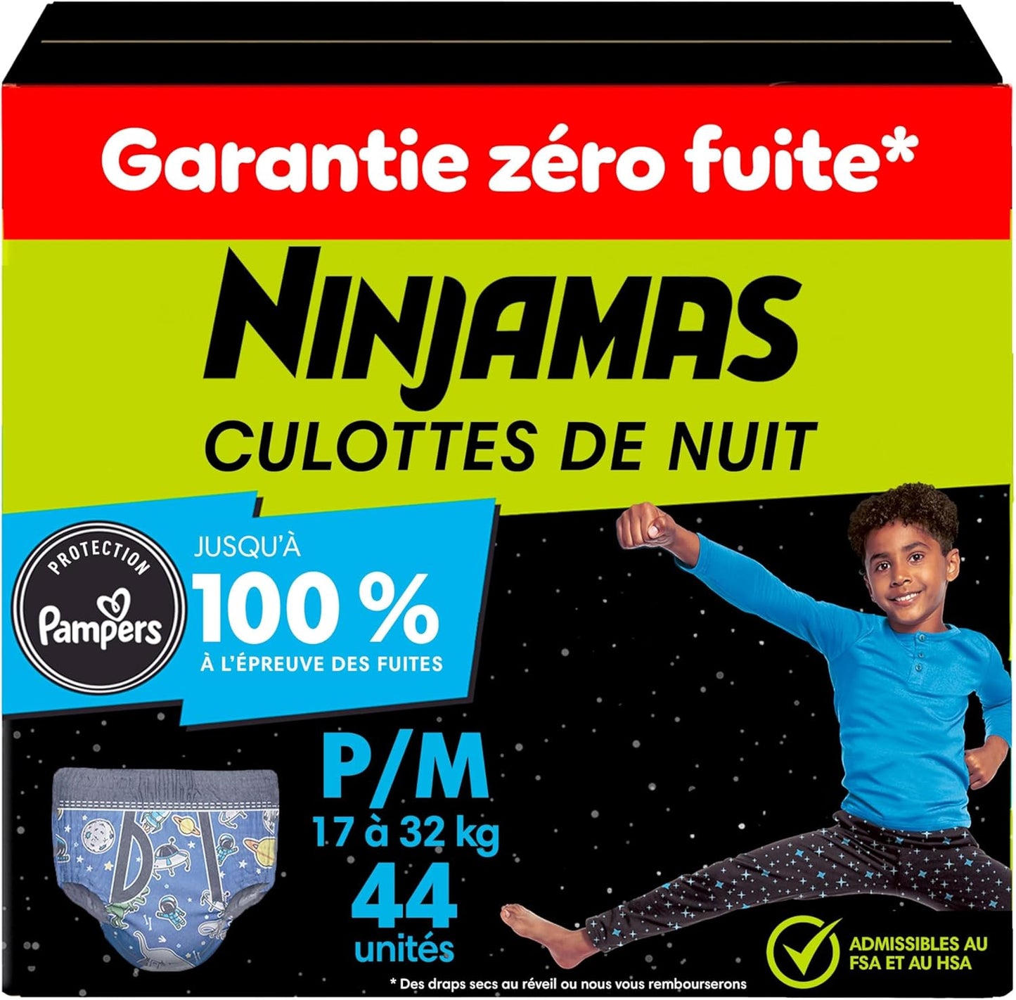 Ninjamas Boys Bedwetting Underwear, Overnight Protection, Ultra Absorbent, Hypoallergenic, Size S/M (17-32 kg), 44 Count,