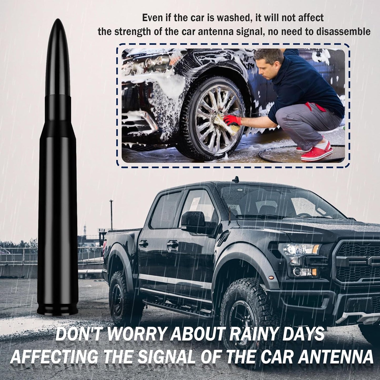 Auto-Kugelantenne mit Adapter & Unterlegscheibe, Auto Zubehör Außen AM/FM Radio Antenne für Auto Dekoration und Signalverbesserung, Essentieller LKW Auto Antennenersatz (Schwarz)