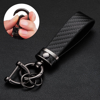 DEKEWEI Carbon Fiber Style Auto-Schlüsselanhänger aus Mikrofaser-Leder, universelle Schlüsselanhänger für Schlüssel-Fobs für Männer und Frauen, 360 Grad drehbar mit Anti-Verlust-D-Ring (Schwarz)