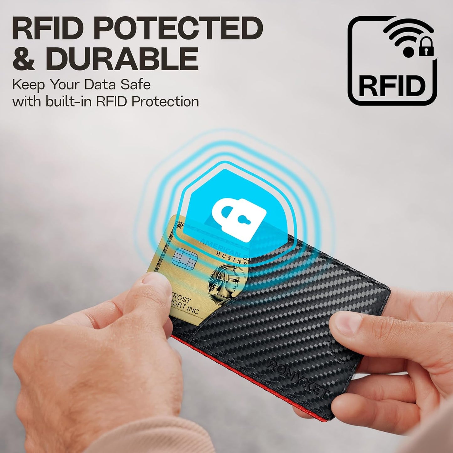 Schlankes RFID-Portemonnaie für Herren – Minimalistisches Portemonnaie für Männer mit Geldklammer, fasst 12 Karten – Langlebiges Leder-Carbonfaser-Herrenportemonnaie – Perfektes Geschenk für Männer (Geldklammer, schwarzes Carbon)