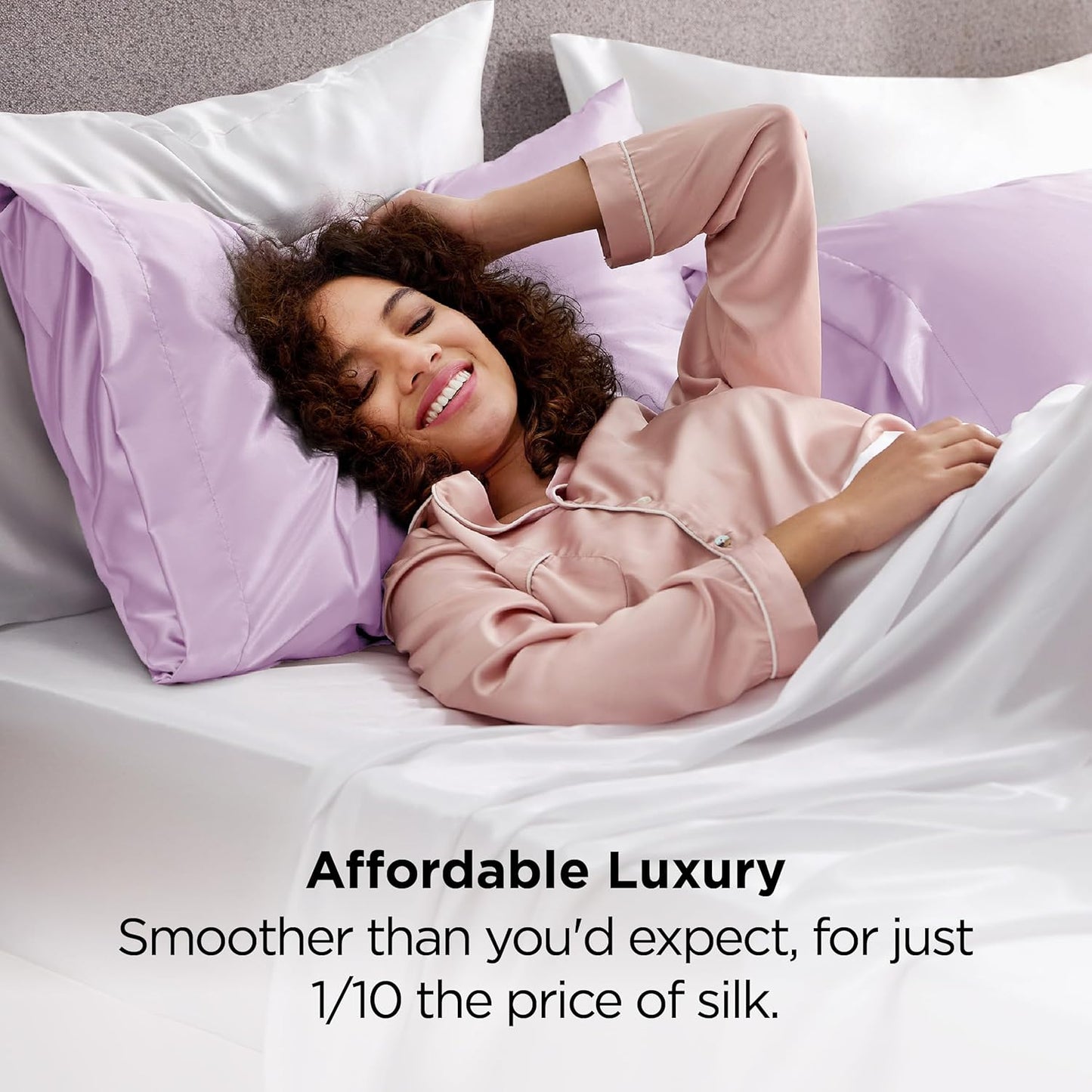 Bedsure Satin-Kissenbezug, Queen-Size, 2er-Pack, Seidenkissenbezügen ähnlich, seidige Kissenhüllen mit Hotelverschluss, Raumdeko, Valentinsgeschenke für Frauen und Männer, Grau, 50x75 cm
