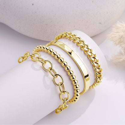 Goldarmbänder für Frauen Stapel Nicht Anlaufen, 14K Vergoldete Stapelbare Armbänder Set für Frauen Trendy, Wasserdicht Einfacher Schmuck Sets Geschenke Inklusive Perlen-/Kuban-/Büroklammer-/Fischgräten-/Seilglieder-Kette, Modeaccessoires