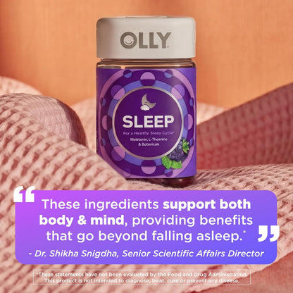 OLLY Sleep Gummy, 3 mg Melatonin, L-Theanine, Chamomile, Lemon Balm, Sleep Aid, BlackBerry - 70 Count (Pack of 12)