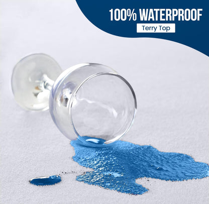 Utopia Bedding Wasserdichter Matratzenschoner für Doppelbetten/Full Size, Premium Frottee Matratzenbezug 200 g/m², Atmungsaktiv, Spannbetttuch-Stil mit dehnbaren Taschen (Weiß)