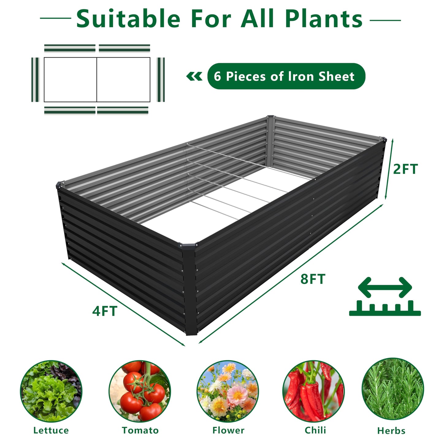 DIIYIV Galvanized Raised Garden Bed Kit Outdoor Patio,6x3x2ft Large Rectangular Metal Planter Boxes,Deep Root Box Planter for Gardening,Vegetables,Flowers,Herbs-Silver
