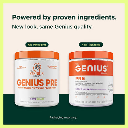 The Genius Brand Genius Pre - Synergistic Mind to Muscle Pre-Workout Powerhouse, Grape Limeade, 338 grams
