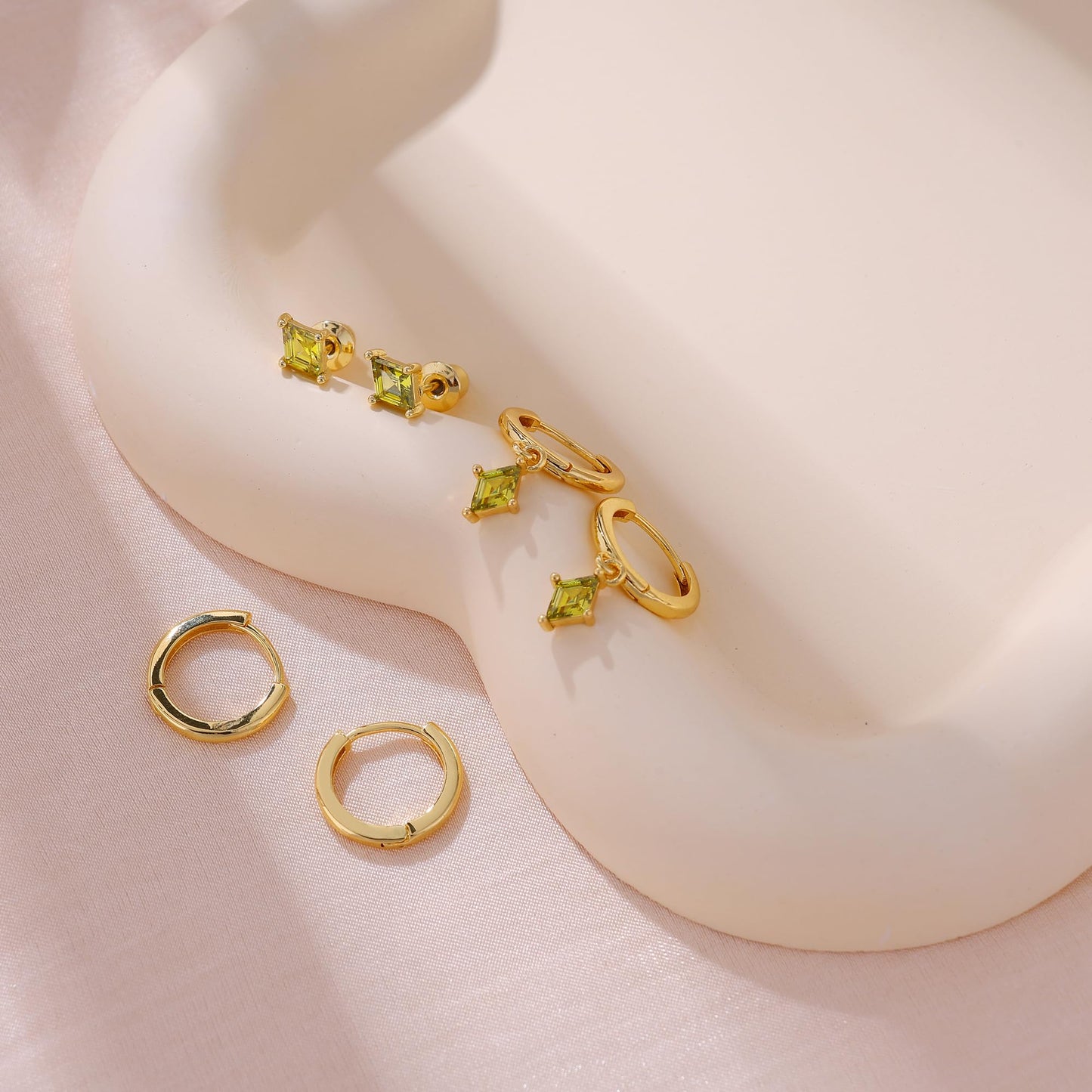 Gold Earrings For Women, Dainty Huggie Earrings Stack 14K Gold Plated Pearl Dangle Earrings for Women Trendy Cute Hypoallergenic Unique Gold Earring Stack Fashion Gold Jewelry Gifts