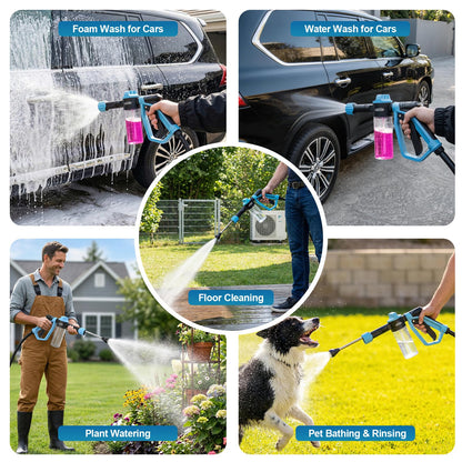 Car Wash Foam Gun for Garden Hose, Foam Cannon Car Wash Kit with Microfiber Wash Mitt, 50% More Water Pressure Nozzle & 3 Spray Modes, Hose Foam Blaster for Cars, Trucks, RV, Motorcycle Cleaning
