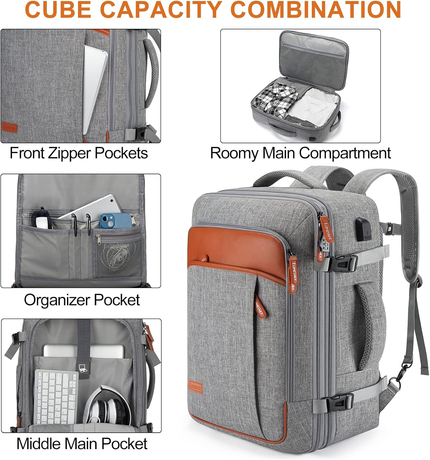 Lumesner Handgepäck Rucksack, extra großer 40L Flugzugelassener Reiserucksack für Damen & Herren