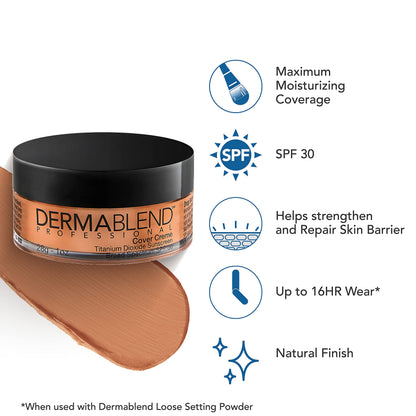 Dermablend Cover Crème Full Coverage Foundation Makeup, Hydrating Cream Concealer for Dark Circles and Blemishes, Maximum Coverage with Mineral Sunscreen SPF 30, 1 OZ
