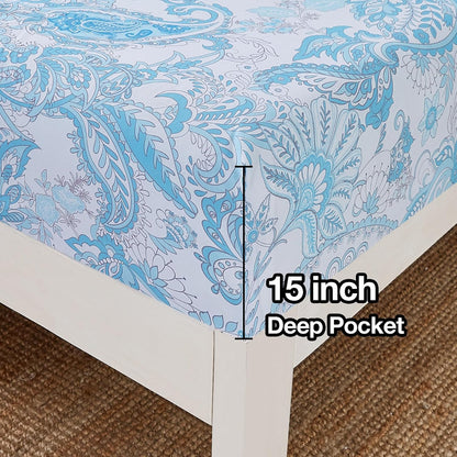 JSD 4 Piece Ice Blue Paisley Floral Sheet Set California King Review
