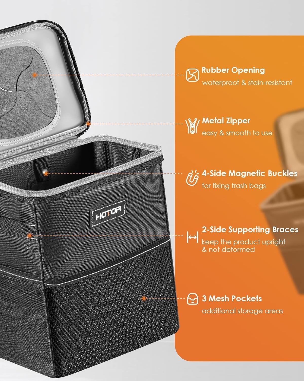 HOTOR Car Trash Can with Lid and Storage Pockets - A Game-Changer for a Clutter-Free Ride