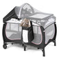 BABY JOY 4 in 1 Pack and Play with Canopy, Portable Baby Playard with Bassinet, Double-Layer Baby Crib, Wheels & Brake, Foldable Baby Girl Pink Bassinet from Newborn to Toddler
