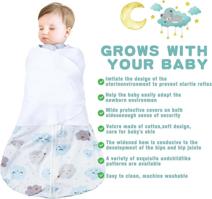BSTOPPT Newborn Sleep Sack Baby Swaddle,3-6 Months,3-Way Adjustable Wearable Blanket,100% Rayon Cotton Swaddling sleeping bag，TOG 0.5（Clouds&Starry Sky）