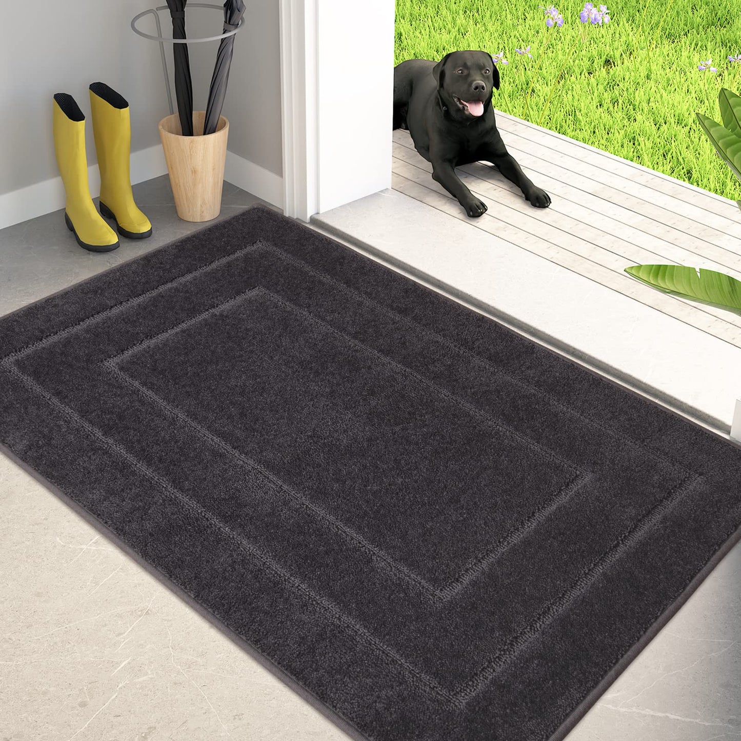 PURRUGS Dirt Trapping Door Mat 32" x 70", Non-Slip/Skid Machine Washable Entryway Rug, Dog Doormat, Super Absorbent Welcome Mat for Muddy Wet Shoes and Paws, Grayish Brown