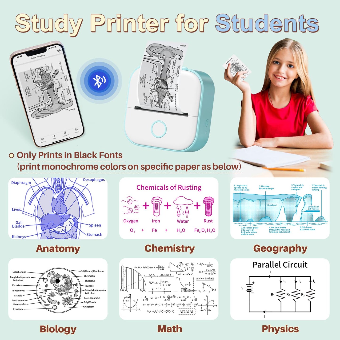 Memoking Mini-Drucker - T02 Aufkleberdrucker, Druckkapsel, tragbarer thermischer tintenloser Aufkleberhersteller, Bluetooth-Taschen-Minifotodrucker, Sofortdruck, Smart AI APP, für Studentenstudiennotizen, Tagebuch, Heimwerker, Geschenk
