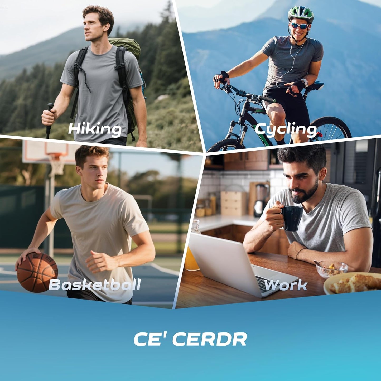 CE' CERDR Herren Kurzarm Gym T-Shirt Workout T-Shirt Schnelltrocknendes T-Shirt Performance Laufshirt Sport-Shirt