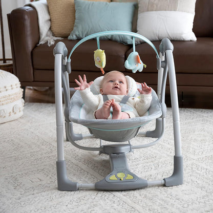 Ingenuity ConvertMe 2-in-1 Kompakte tragbare automatische Babyschaukel & Babysitz, batteriebetriebene Vibrationen, Naturgeräusche, 0-9 Monate 2,7-9 kg (Raylan)
