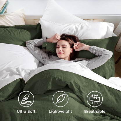 Funda nórdica blanca Bedsure, tamaño Queen, 3 piezas, aspecto de algodón prelavado, juego de cama extrasuave, incluye 1 funda nórdica de 228 x 228 cm con cierre de cremallera y 2 fundas de almohada, edredón no incluido