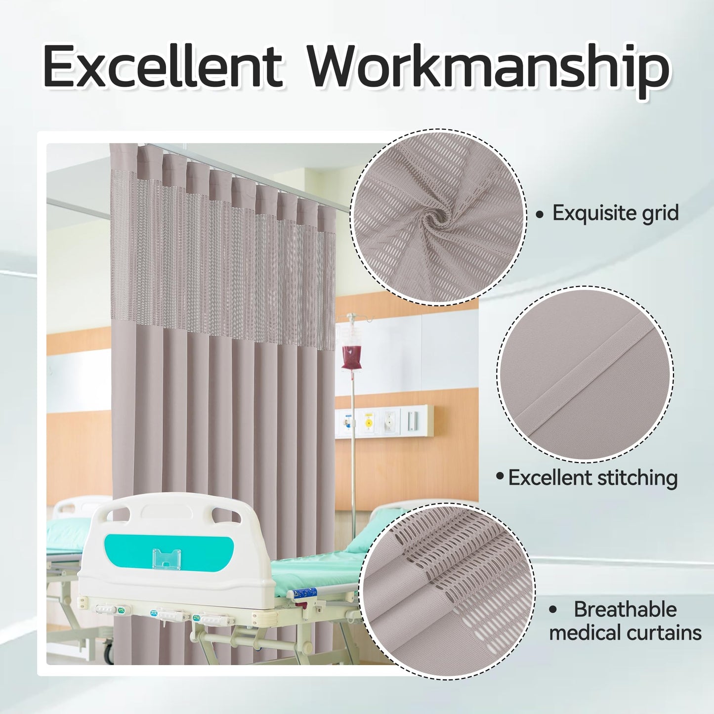 Inherent Flame Retardant Hospital Curtain Room Divider with Flat Hooks Cubicle Divider Privacy Medical Curtain for Hospital, Medical Clinic, Lab(1 Panel, 5x8FT,Grey)