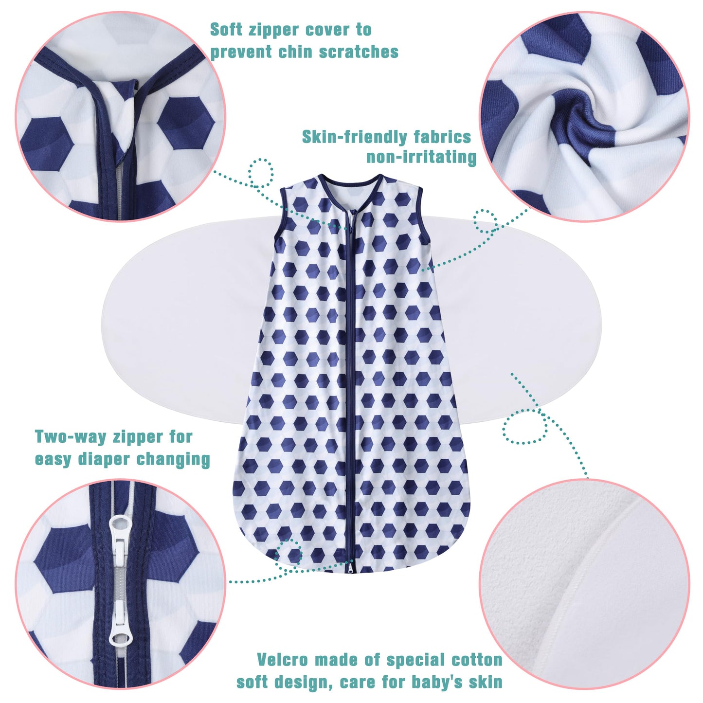 BSTOPPT Fleece Newborn Sleep Sack Baby Swaddle,3-Way Adjustable Wearable Blanket,2 Pack Fleece Swaddling sleeping bag TOG 2.0， (Blue&Green, 0-3 Months)