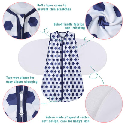 BSTOPPT Fleece Newborn Sleep Sack Baby Swaddle,3-Way Adjustable Wearable Blanket,2 Pack Fleece Swaddling sleeping bag TOG 2.0， (Blue&Green, 0-3 Months)