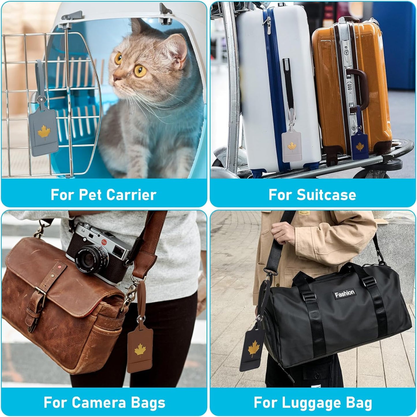 4 Pack Luggage Tag, Anyos PU Leather Travel Bag Labels Suitcase Baggage Tags with Name ID Card Privacy Protection