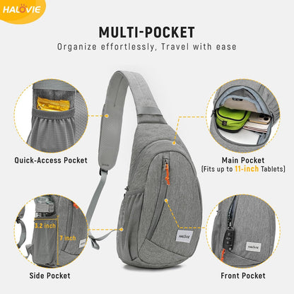 HALOVIE Anti-Diebstahl Sling Bag RFID-Reise-Sling-Rucksack Leichtgewicht Wander-Umhängetasche Brusttasche zum Spazierengehen Arbeiten