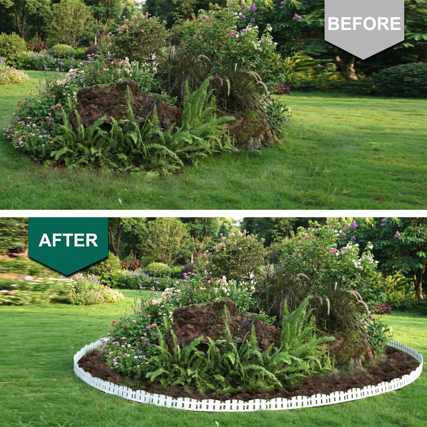 2-Inch x 66 FT Landscape Edging Border with 100 Spikes, No Dig Garden Border Edging Kit, Plastic Edging Border Flexible for Garden Flower Beds Lawn Yard Paver Pathway (Black)