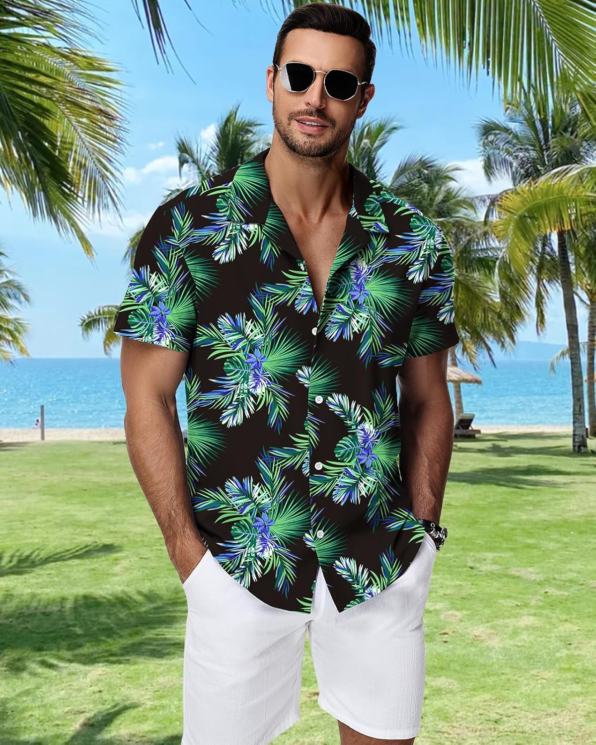 HMIYA Herren Hawaiihemden Kurzarm Button-Up Hemd Herren S-3XL