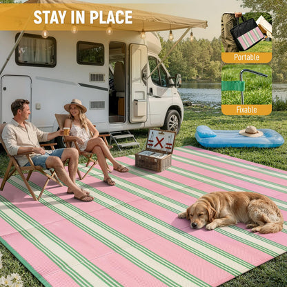 Lahome Outdoor Rugs 8x10 Waterproof, Reversible Outdoor Plastic Straw Rug for Camping Patio, RV Outdoor Rugs Outside, Outdoor Carpet for Porch Deck Backyard Picnic(Blue/Yellow,8'x 10')
