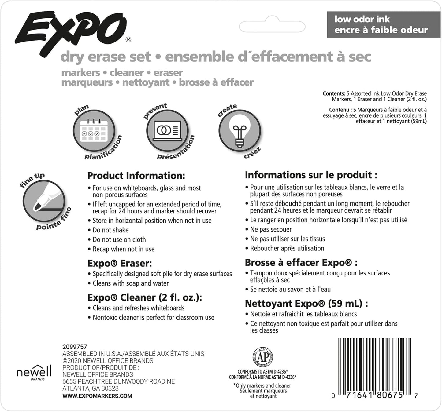 EXPO Whiteboard-Marker-Set, Keilspitze, verschiedene Farben, Radiergummi, Sprühreiniger, 6 Stück